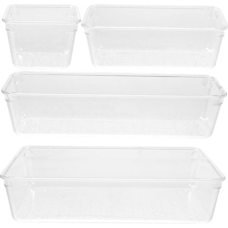 Juego de 4 organizadores de cajones para baño, cajas de almacenamiento de maquillaje, separadores de cajones poco profundos. (1/5)