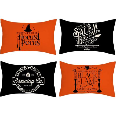 Taies d'oreiller décoratives d'Halloween 12x20, lot de 4, décorations d'Halloween (1/5)