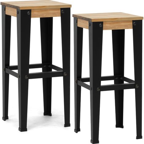 Pack 2 Unidades. Taburetes Lunds Alto, negros fabricado en madera de pino maciza acabado vintage Box Furniture (1/5)