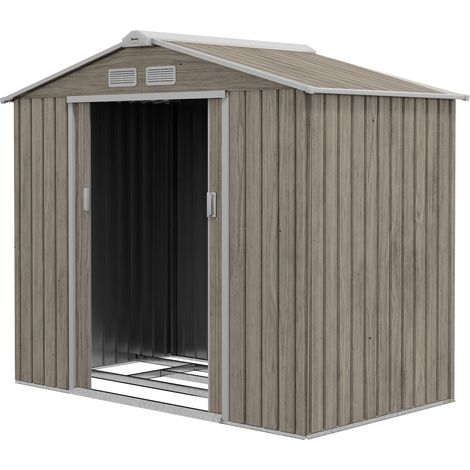 Metall-Gartenhaus mit Belüftung und doppelter Schiebetür, 2,1 x 1,3 m, hellbraun