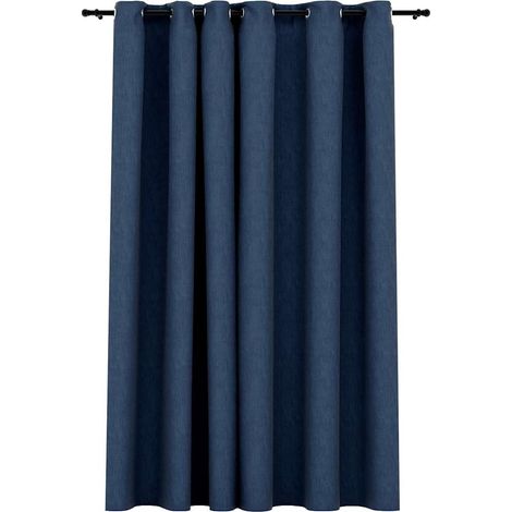 Linen-Look Blackout Curtains with Grommets Blue 290x245cm vidaXL