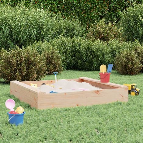 Bac à sable enfant : Bac à sable avec sièges gris carré bois de pin massif jeu extérieur enfant, aire de jeu jardin, balançoire enfant , pour jardin, usage domestique , enfant 3-8 ans (1/5)