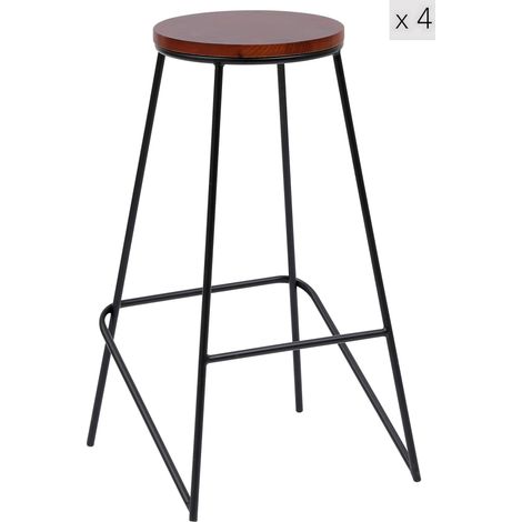 Nordlys - Lot de 4 Tabourets de Bar Metal Bois Industriels