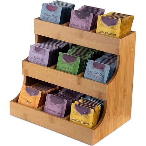 Soporte para bolsitas de té de bambú, con capacidad para 180 bolsitas de té (madera).