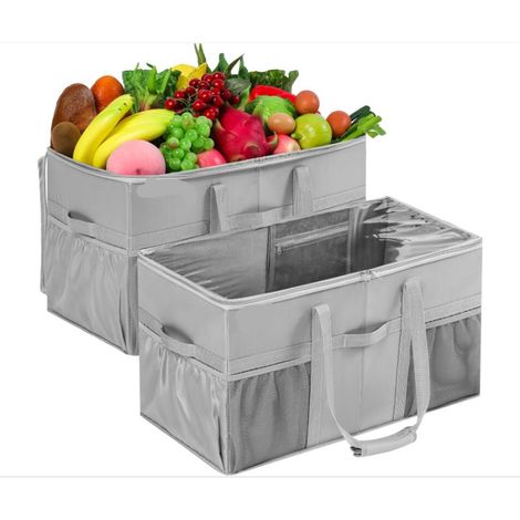 Lot de 2 Grands Cabas Réutilisables Extra Larges Sacs de Courses Solides et Résistants avec Poches et Poignées Sacs Pliables pour Provisions