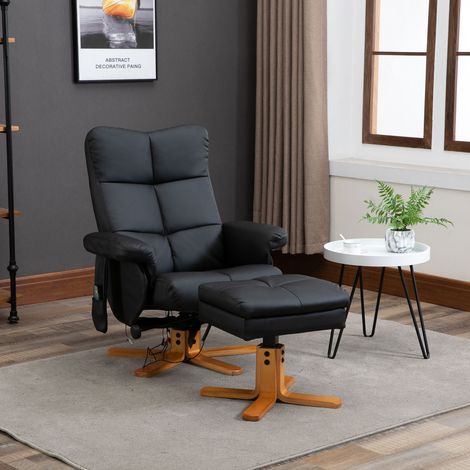 Massagesessel mit Hocker, 145° Neigbarer Relaxsessel mit Massagefunktion, Stauraum, Kunstleder, 80 x 86 x 99 cm, Schwarz (1/5)