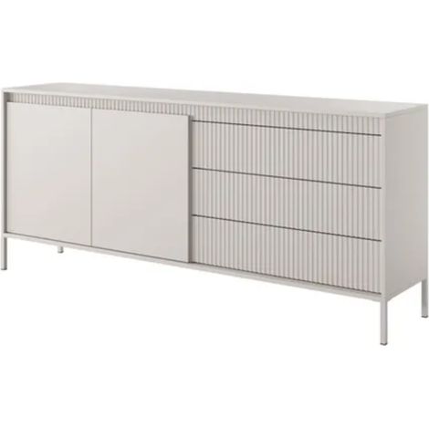 Madia Credenza 2 Ante 3 Cassetti Push To Open Con Ripiani E Vani Mobile Soggiorno Design Moderno Con Piedini In Metallo Capiente E Funzionale 187.1 x 81.4 x 39.5 Cm Cashmere