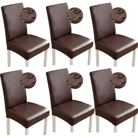Lot de 6 ( café) housses de chaise en cuir synthétique imperméables extensibles pour salle à manger - Pour maison, bureau, restaurant