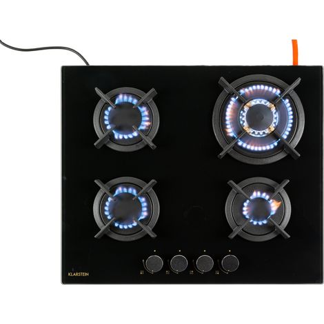Klarstein Goldflame 4 Cocina a gas con 4 fogones de latón y vitrocerámica de color negro
