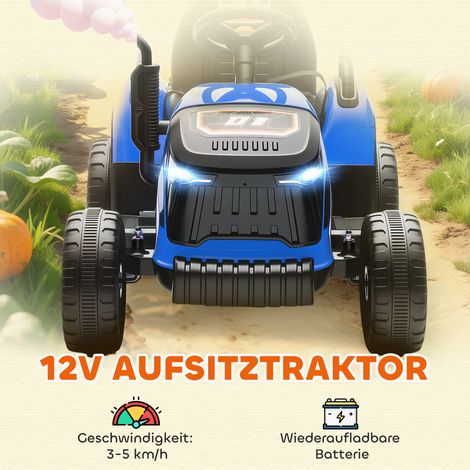Tracteur à pédales électrique enfant, bleu, avec télécommande et démarrage doux, pour garçons et filles de 3 à 8 ans (1/4)