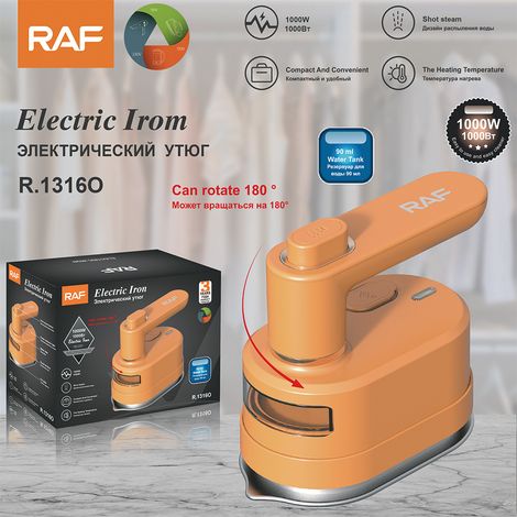 (Orange) Fer à repasser électrique portatif aux normes européennes, petit format, double usage (sec et humide), mini fer rotatif (1/4)