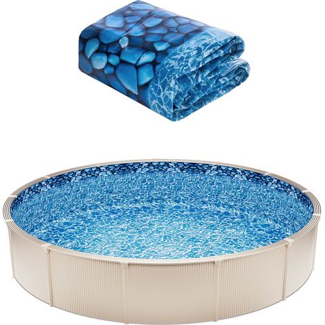 Revêtement de Piscine Ronde, 549x147 cm, Doublure Durable de Style Chevauchement Vinyle Calibre Standard, Résiste à l'Usure, Rétention d'Eau, pour Piscines Hors Sol à Parois de Hauteur 137 cm (1/5)