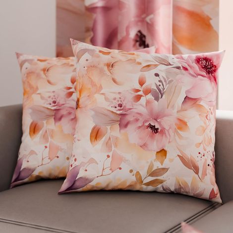 Lot de 2 Taies d'Oreillers 50x50 cm 100% Microfibre Hypoallergénique, Housse Oreiller Rectangulaire Motif Floral Fuchsia, Paquet de 2 (1/3)