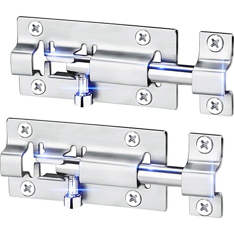 2er-Pack 3-Zoll-Schieberiegelschloss, Schiebeschlösser aus verdicktem Edelstahl für Türen, Schieberiegelriegel mit gebürsteter Oberfläche und 12 Schrauben