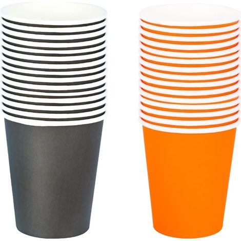 40 bicchieri di carta per Halloween, neri e arancioni, usa e getta (nero e arancione), 250 ml (1/5)