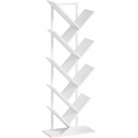 CHICFURN Estantería árbol de 9 niveles 50 x 24 x 136 cm en madera blanca, ahorra espacio (1/5)