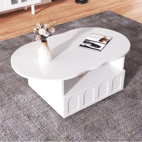 Couchtisch 100x60x40.5 cm weiß aus Spanplatte mit Schublade und Ablagefach (1/5)