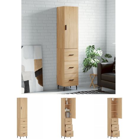 Schrank für Wohnzimmer - vidaXL Highboard Sonoma-Eiche 34,5x34x180 cm Holzwerkstoff - Holzschrank (1/5)