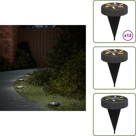 Solar-Bodenleuchten mit Erdspieß 12 Stk. Warmweiß - Solarlaternen - Gartenbeleuchtung - Außenscheinwerfer - LED-Beleuchtung - Solarbetriebene Lampen (1/5)