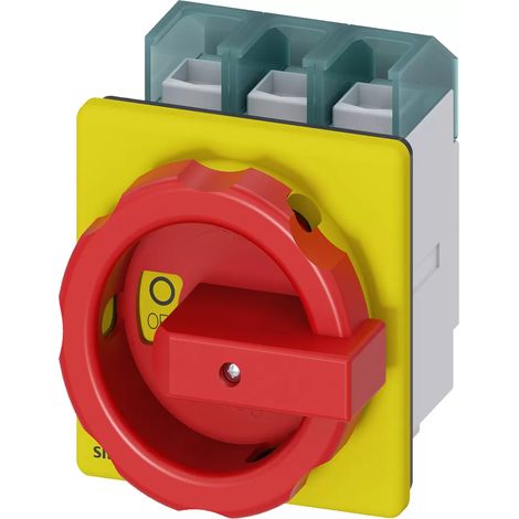 Haupt-/Not-Aus-Schalter 3P 100A 37kW AC23A 400V Schalttafeleinbau gelb-roter Drehknopf 4 Löcher 3LD2704-0TK53 (1/2)