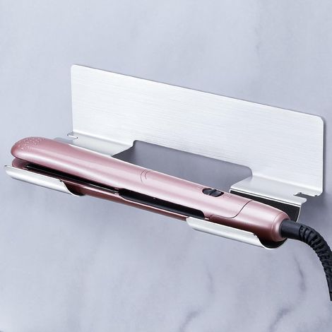 Soporte para plancha de pelo, soporte de pared para plancha de pelo sin necesidad de taladrar, soporte metálico para secador de pelo, almacenamiento para plancha de pelo en el baño (1/5)