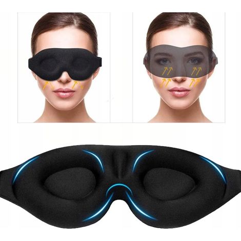Antifaz para dormir 3D - con banda elástica ajustable, bloquea el 100% de la luz - ideal para viajes o para dormir en casa - negro