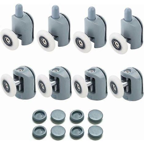 Roulettes pour porte de douche, lot de 8 roulettes/roulettes/poulies/guides simples de 23 mm de diamètre pour salle de bain (4 roulettes supérieures et 4 roulettes inférieures) (1/5)