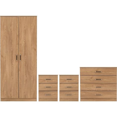 Dakota 2 Door Wardrobe Bedroom Set - Oak