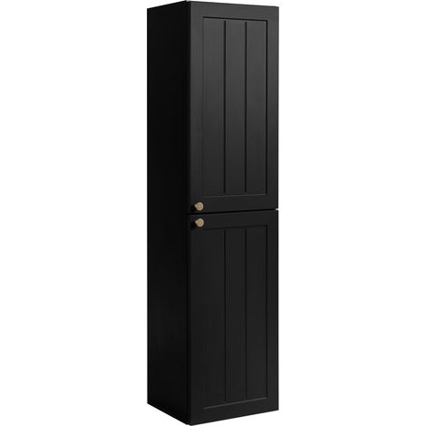 Mobiletto da bagno in stile classico, nero, 35 x 136 x 27 cm, maniglia dorata (1/5)