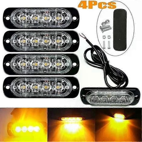 Stück 4 LED-Warnleuchten für Pkw, LKW und Anhänger, gelb, passend für 12V - 24V Pkw - JXLGV (1/5)
