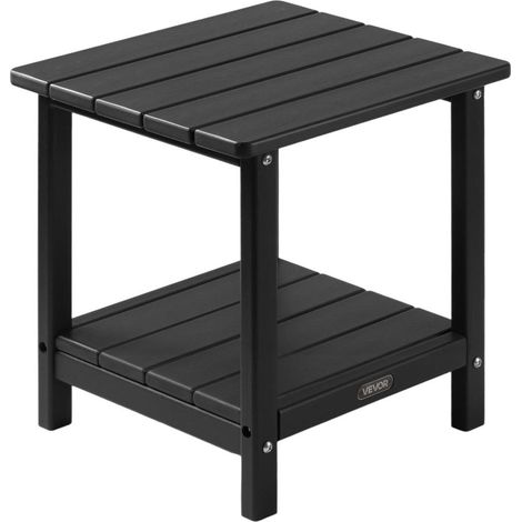 Table d'Appoint Extérieur Jardin, 2 Niveaux, 45 x 38 x 44 cm, en PEHD, Entretien Facile, Résiste aux Intempéries, pour Terrasse, Bord de Piscine, Plage, Porche, Patio, Balcon, Intérieur, Noir (1/5)