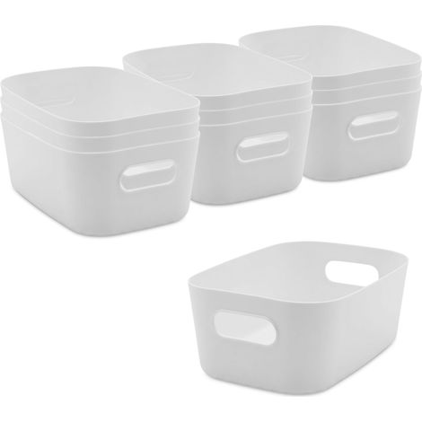Kunststoff Organizer Box weiß mit Griffen 24 x 17 cm - 10er Set - Aufbewahrungsbox Schrank Organizer