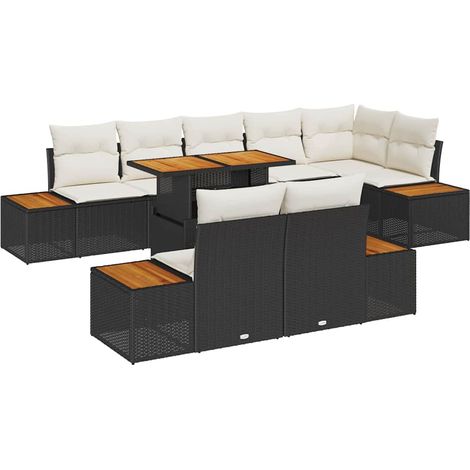 Maison Exclusive - Garten-Sofa-Set mit Speicher 9 pcs Schwarz Pol