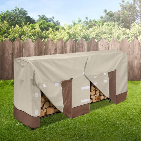 Housse imperméable pour range-bûches en tissu Oxford 420D, couleur beige café, 244 x 107 x 61 cm (1/5)
