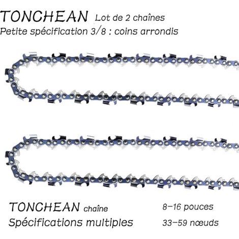Guide et chaîne pour tronçonneuse,Lot de 2 chaînes de tronçonneuse Faible Rebond 3/8"LP 42 maillons pour tronçonneuse (10pouces)Lame à 21 sections——Coins arrondis (1/5)
