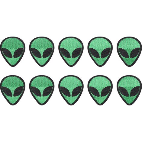 10Pcs Embroidered Patch Alien Head Shape Decorative Fabric Sticker Green for Clothes (1/5)