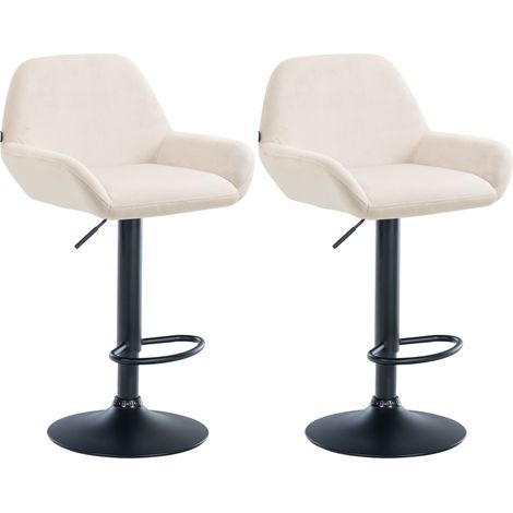 Juego de 2 taburetes de bar en forma de arco con reposapiés en metal negro con asientos de terciopelo crema 100006766