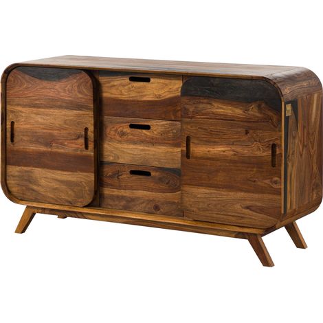 Buffet en bois de Sheesham 134x40x75 marron foncé laqué MAILAND 201 (1/3)