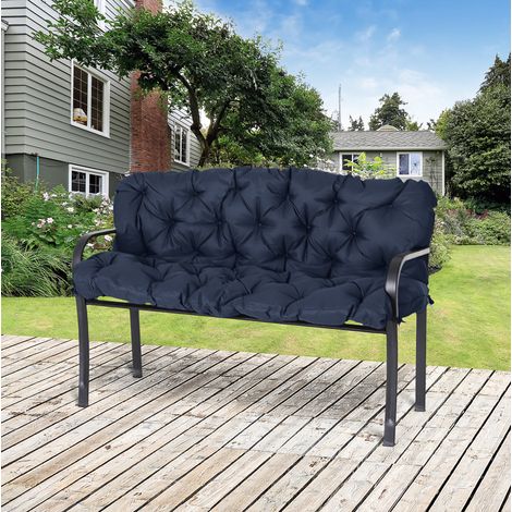 Coussin de banc 3 places 150 x 98 x 8 cm avec liens, bleu foncé DESVIAE (1/5)