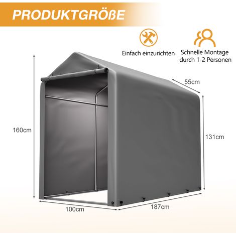 Garage pour vélos 187x100x160 cm cadre acier noir bâche PE gris foncé imperméable balcon terrasse cour.