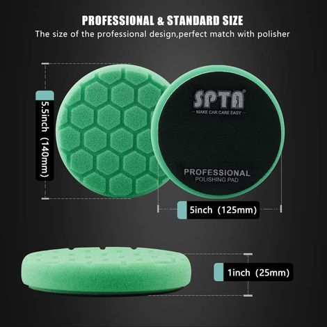 Set de tampons de Polissage de 125 mm en Mousse à Motif Hexagonal pour Le Polissage des Voitures à l’Aide d’Une Ponceuse Excentrique, Orange,Rouge,Bleu,Vert,Jaune (1/5)
