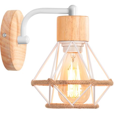 Retro Wall Light Vintage Iron And Wood Wall Lamp Retro Cage White Indoor Wall Lamp For Living Room Bedroom Kitchen (1/5)