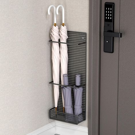 Noir, 20 cm/7,9 po, Porte parapluies d'intérieur Mural, Rangement d'entrée pour parapluies à Long Manche, sans Perforation, Usage Commercial, Design Compact (1/5)