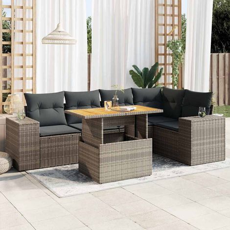 Set de muebles de jardín 6 pzas y cojines ratán sintético gris vidaXL (1/5)
