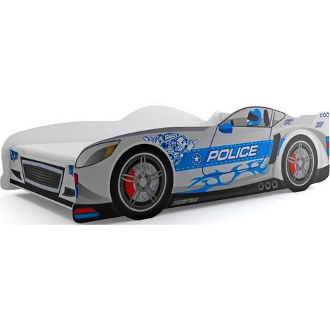 Lit enfant voiture de police Cars Bleu 80x160 cm - Argent et bleu avec support matelas solide 100 kg (1/3)