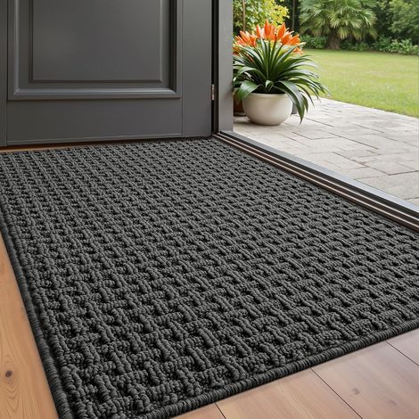 Tapis de Porte Intérieur Lavable pour Entrée 60 x 90 cm, Paillasson Attrape-Saletés avec Surface Absorbante et Dos Antidérapant en Caoutchouc, Tapis d’Entrée, Gris (1/5)