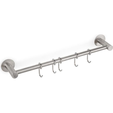 emuca colgador adhesivo de cocina con 5 ganchos supra, acero inoxidable