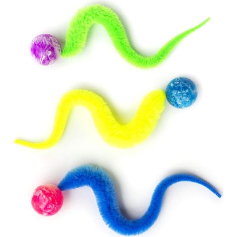 Jouet Pour Chat - Balles Rebondissantes Et Chenilles - PVC Non Toxique - Vert Bleu Jaune - Set De 3 Pièces (1/5)