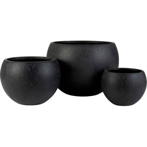 Lot de 3 Cache-Pots Design "Argile" 55cm Noir