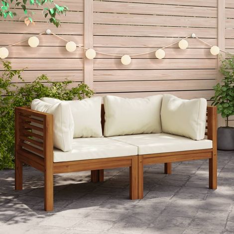 Canapés d'angle 2 pcs,Banquette pour Salon,Sofa D'Angle avec coussins blanc crème Acacia solide MEMV481676 (1/5)